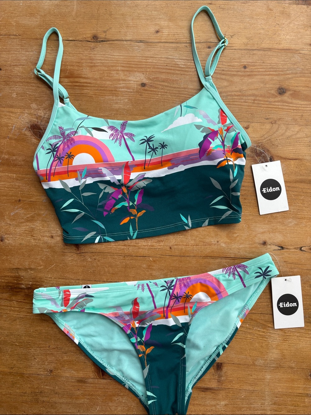 Eidon Surf | Tropical Print Bikini Top & Bottom - Teal Multi